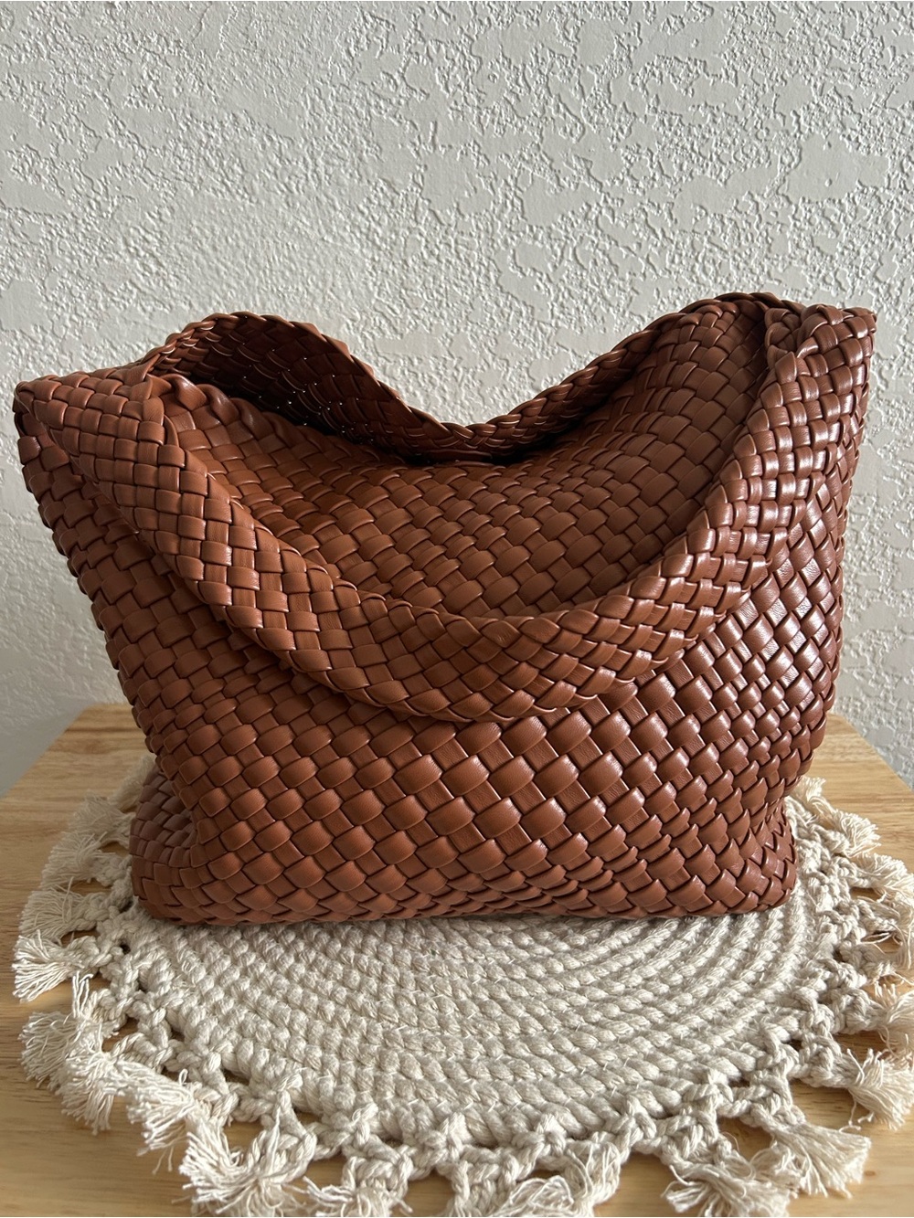 Rachel Zoe Chocolate Brown Woven Leather Hobo Slouchy Shoulder Bag Wristlet Set - Picture 4 of 12